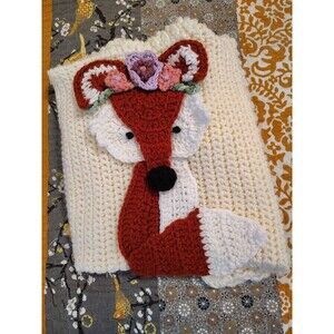 Handmade Crotchet Baby Blanket With Fox Flower Headdress